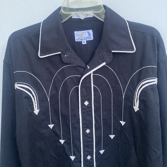 Men's Medium Panhandle Slim Retro Embroidered Western Snap Shirt Black White - Picture 4 of 9